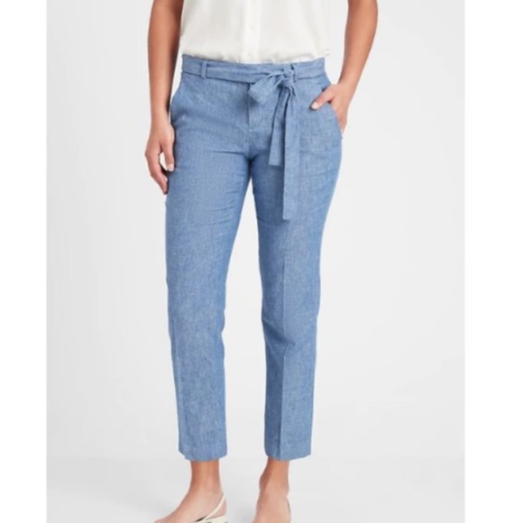 Banana Republic Avery Tie Waist Linen Blend Ankle Pant - 0 - Picture 1 of 15